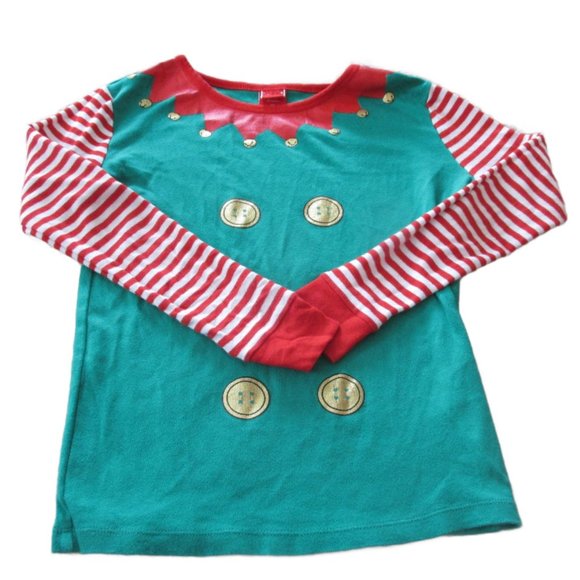 Christmas Pullover Pajama Shirt‎ Boys Size 12 Red Green Striped Long Sleeve Top - Picture 1 of 5